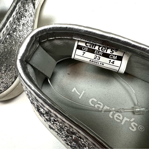 Carters | Toddler Glitter Sparkle Mary Janes Velcro With Bow Sz 7 - Picture 8 of 9